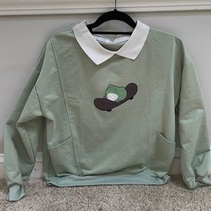 Mens small aesthetic frog on skate board collard shirt